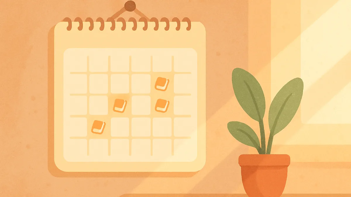 A calendar with small reading icons on a few days, representing a simple weekly practice plan